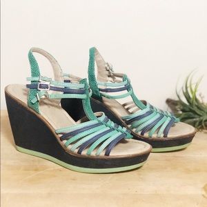 Hush Puppies Blue Green Cork Wedge Sandal